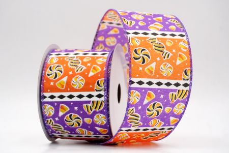 Фіолетовий/Помаранчевий_Хелловінська змішана цукерка та стрічка з діамантовою смужкою_KF9919GC-34-34