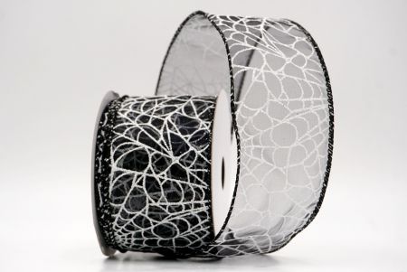 Fekete áttetsző_csillogó fehér pókháló mintás drót szalag_KF9921GC-53-53