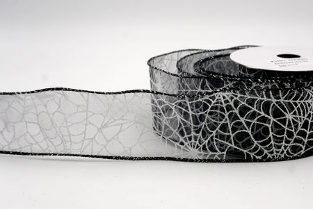 Fekete áttetsző_csillogó fehér pókháló mintás drót szalag_KF9921GC-53-53