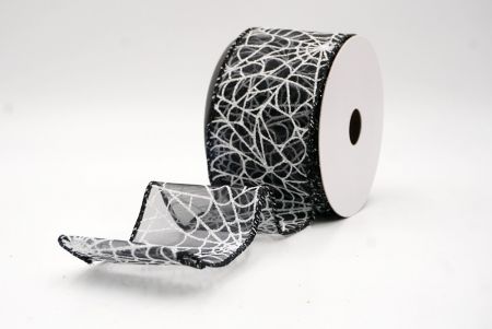 Fekete áttetsző_csillogó fehér pókháló mintás drót szalag_KF9921GC-53-53