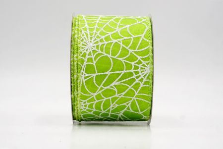 Világos zöld_csillogó fehér pókháló mintás drót szalag_KF9922GC-15-190