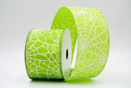 Világos zöld_csillogó fehér pókháló mintás drót szalag_KF9922GC-15-190