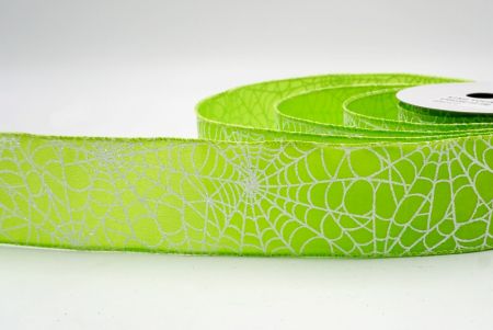 Világos zöld_csillogó fehér pókháló mintás drót szalag_KF9922GC-15-190