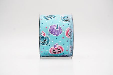 Jasnoniebieska urocza twarz dyni Halloween wstążka_KF9928GC-12-216