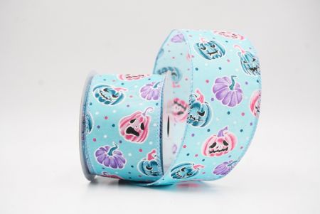 Jasnoniebieska urocza twarz dyni Halloween wstążka_KF9928GC-12-216