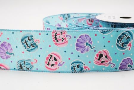 Jasnoniebieska urocza twarz dyni Halloween wstążka_KF9928GC-12-216