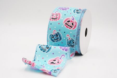 Jasnoniebieska urocza twarz dyni Halloween wstążka_KF9928GC-12-216