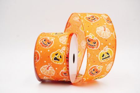 Pomarańczowa urocza twarz dyni Halloween wstążka_KF9928GC-41-41