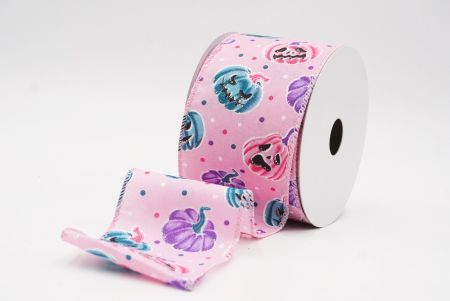 Różowa urocza wstążka z twarzami dyni na Halloween_KF9928GC-5-5