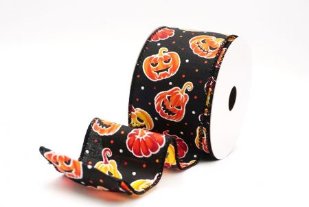Czarna urocza twarz dyni Halloween wstążka_KF9928GC-53-53