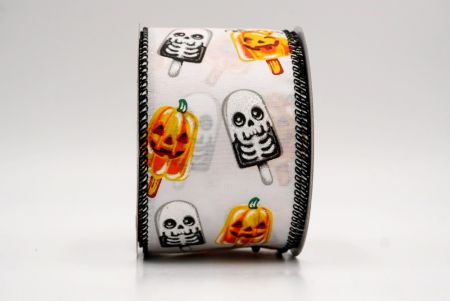 सफेद_हैलोवीन कद्दू और कंकाल पॉप्सिकल वायर्ड रिबन_KF9929GC-1-53