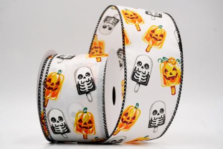 सफेद_हैलोवीन कद्दू और कंकाल पॉप्सिकल वायर्ड रिबन_KF9929GC-1-53