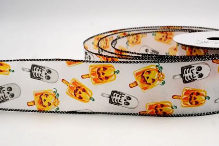 सफेद_हैलोवीन कद्दू और कंकाल पॉप्सिकल वायर्ड रिबन_KF9929GC-1-53