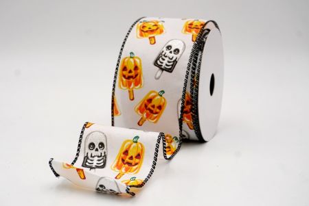 सफेद_हैलोवीन कद्दू और कंकाल पॉप्सिकल वायर्ड रिबन_KF9929GC-1-53