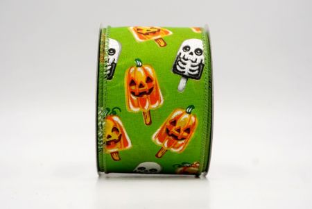 हल्का हरा_हैलोवीन कद्दू और कंकाल पॉप्सिकल वायर्ड रिबन_KF9929GC-15-42