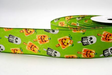 हल्का हरा_हैलोवीन कद्दू और कंकाल पॉप्सिकल वायर्ड रिबन_KF9929GC-15-42