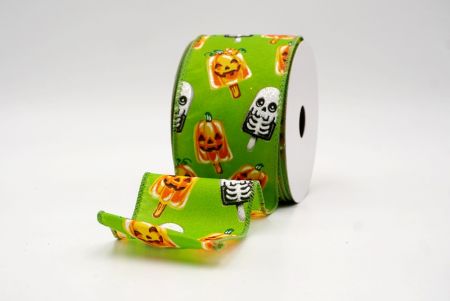 हल्का हरा_हैलोवीन कद्दू और कंकाल पॉप्सिकल वायर्ड रिबन_KF9929GC-15-42