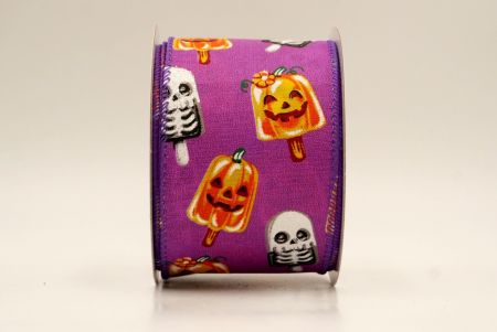 बैंगनी_हैलोवीन कद्दू और कंकाल पॉप्सिकल वायर्ड रिबन_KF9929GC-34-34
