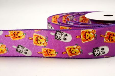 बैंगनी_हैलोवीन कद्दू और कंकाल पॉप्सिकल वायर्ड रिबन_KF9929GC-34-34