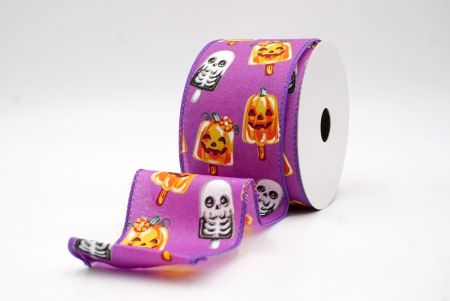 बैंगनी_हैलोवीन कद्दू और कंकाल पॉप्सिकल वायर्ड रिबन_KF9929GC-34-34
