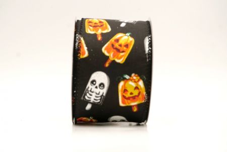 काला_हैलोवीन कद्दू और कंकाल पॉप्सिकल वायर्ड रिबन_KF9929GC-53-53