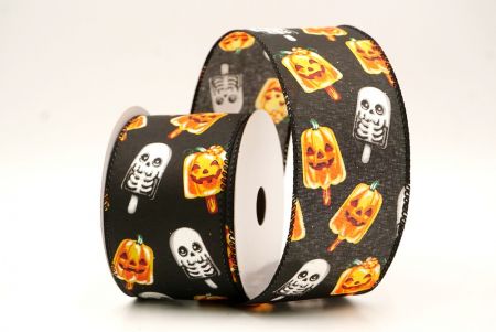 काला_हैलोवीन कद्दू और कंकाल पॉप्सिकल वायर्ड रिबन_KF9929GC-53-53