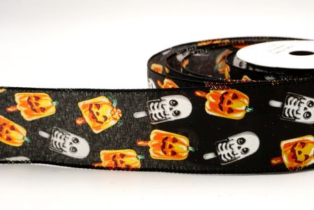 काला_हैलोवीन कद्दू और कंकाल पॉप्सिकल वायर्ड रिबन_KF9929GC-53-53