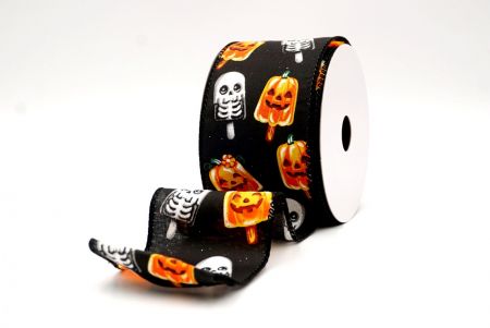 काला_हैलोवीन कद्दू और कंकाल पॉप्सिकल वायर्ड रिबन_KF9929GC-53-53
