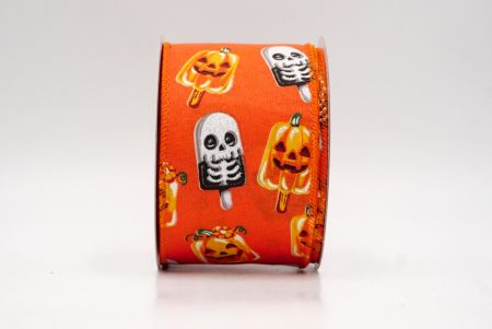 नारंगी_हैलोवीन कद्दू और कंकाल पॉप्सिकल वायर्ड रिबन_KF9929GC-54-54