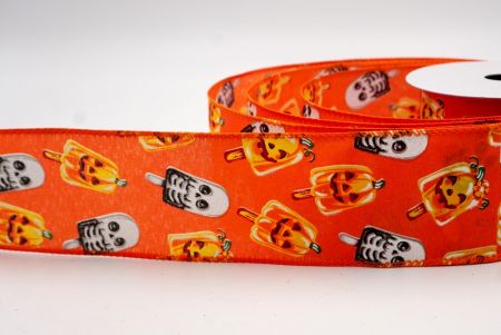 नारंगी_हैलोवीन कद्दू और कंकाल पॉप्सिकल वायर्ड रिबन_KF9929GC-54-54