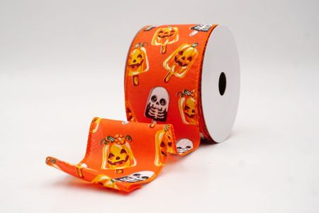 नारंगी_हैलोवीन कद्दू और कंकाल पॉप्सिकल वायर्ड रिबन_KF9929GC-54-54