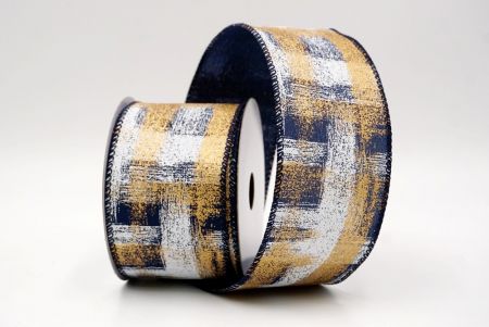 Navy Blue_Brushstroke Plaid Wired Ribbon_KF9930GC-4-4