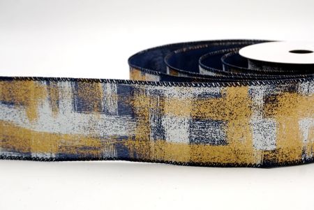 Navy Blue_Brushstroke Plaid Wired Ribbon_KF9930GC-4-4
