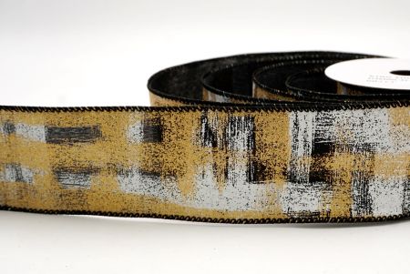 Black_Brushstroke Plaid Wired Ribbon_KF9930GC-53-53