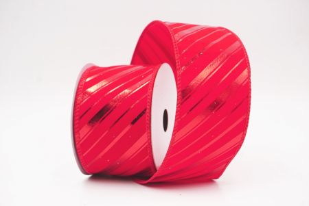 Punainen metallinen raidallinen jouluglitterin langallinen nauha_KF9932GC-7-7