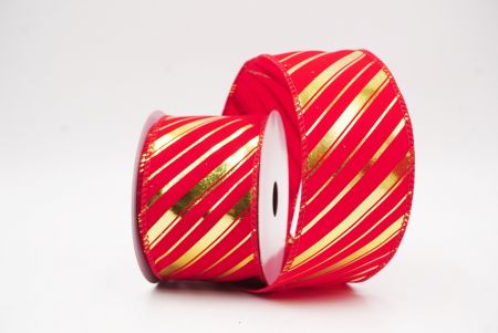 Punainen - Kulta metallinen raidallinen jouluglitterin langallinen nauha_KF9932GC-7G-7