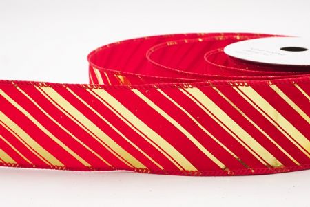 Punainen - Kulta metallinen raidallinen jouluglitterin langallinen nauha_KF9932GC-7G-7