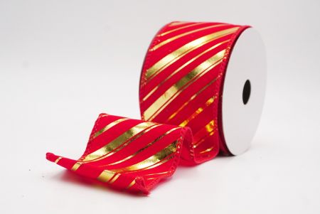 Punainen - Kulta metallinen raidallinen jouluglitterin langallinen nauha_KF9932GC-7G-7