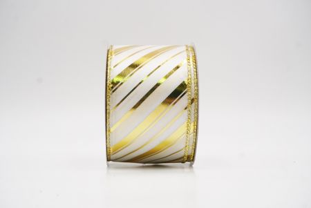 Valkoinen - Kulta metallinen raidallinen jouluglitterin langallinen nauha_KF9933G-1G