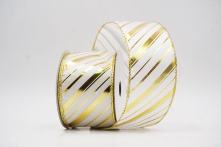 Valkoinen - Kulta metallinen raidallinen jouluglitterin langallinen nauha_KF9933G-1G