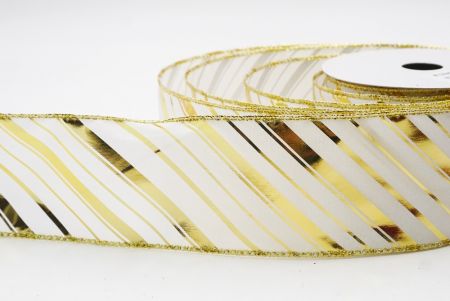 Valkoinen - Kulta metallinen raidallinen jouluglitterin langallinen nauha_KF9933G-1G