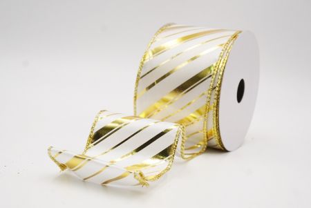 Valkoinen - Kulta metallinen raidallinen jouluglitterin langallinen nauha_KF9933G-1G