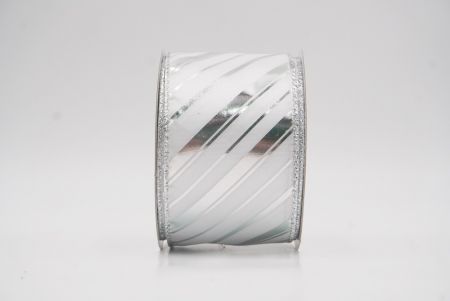 Valkoinen metallinen raidallinen jouluglitterin langallinen nauha_KF9933G-1