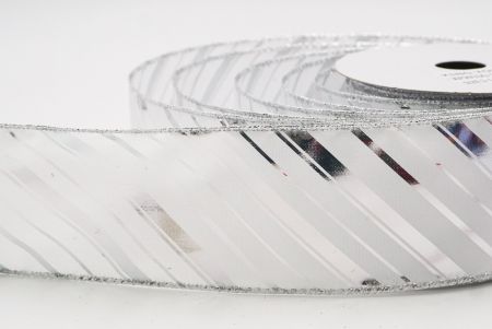 Valkoinen metallinen raidallinen jouluglitterin langallinen nauha_KF9933G-1