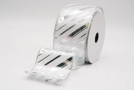 Valkoinen metallinen raidallinen jouluglitterin langallinen nauha_KF9933G-1