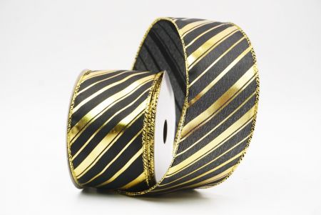 Musta - Kulta metallinen raidallinen jouluglitterin langallinen nauha_KF9933G-53