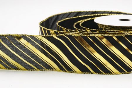 Musta - Kulta metallinen raidallinen jouluglitterin langallinen nauha_KF9933G-53