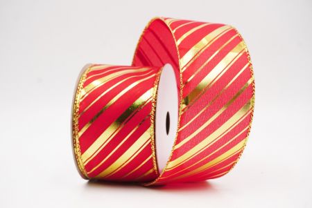 Punainen - Kulta metallinen raidallinen jouluglitterin langallinen nauha_KF9933G-7G