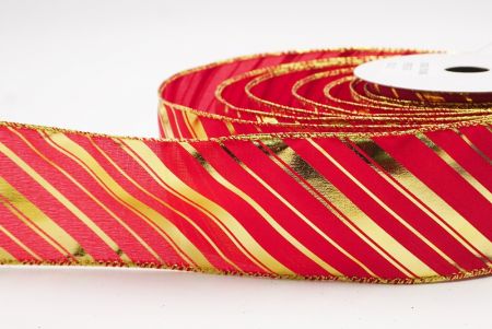 Punainen - Kulta metallinen raidallinen jouluglitterin langallinen nauha_KF9933G-7G