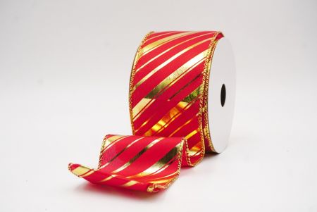 Punainen - Kulta metallinen raidallinen jouluglitterin langallinen nauha_KF9933G-7G